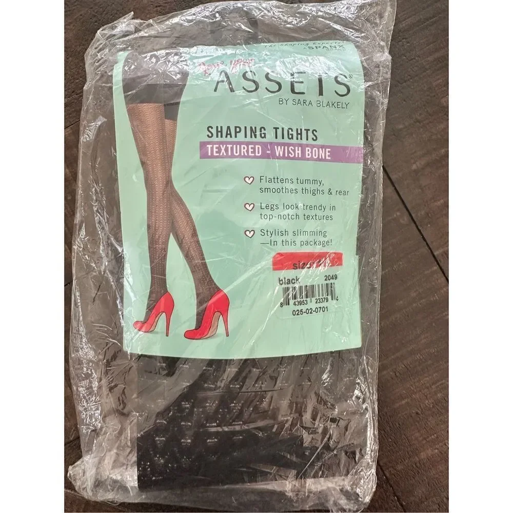 Assets by Spanx Shaping Tights Textured Wishbone Black Size 1